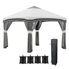 10x10 Pop Up Canopy, Netting, Foldable, Height Adjustable, Carry Bag, 4 Sand Bags, Gray